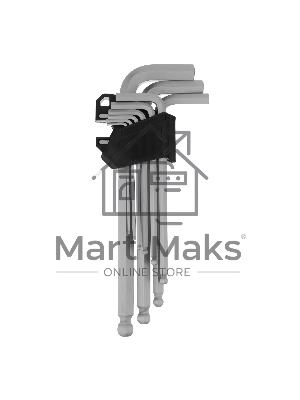 Набор ключей имбусовых, HEX, 2-12 мм, CrV, 9 шт., удлиненные, с шаром Denzel