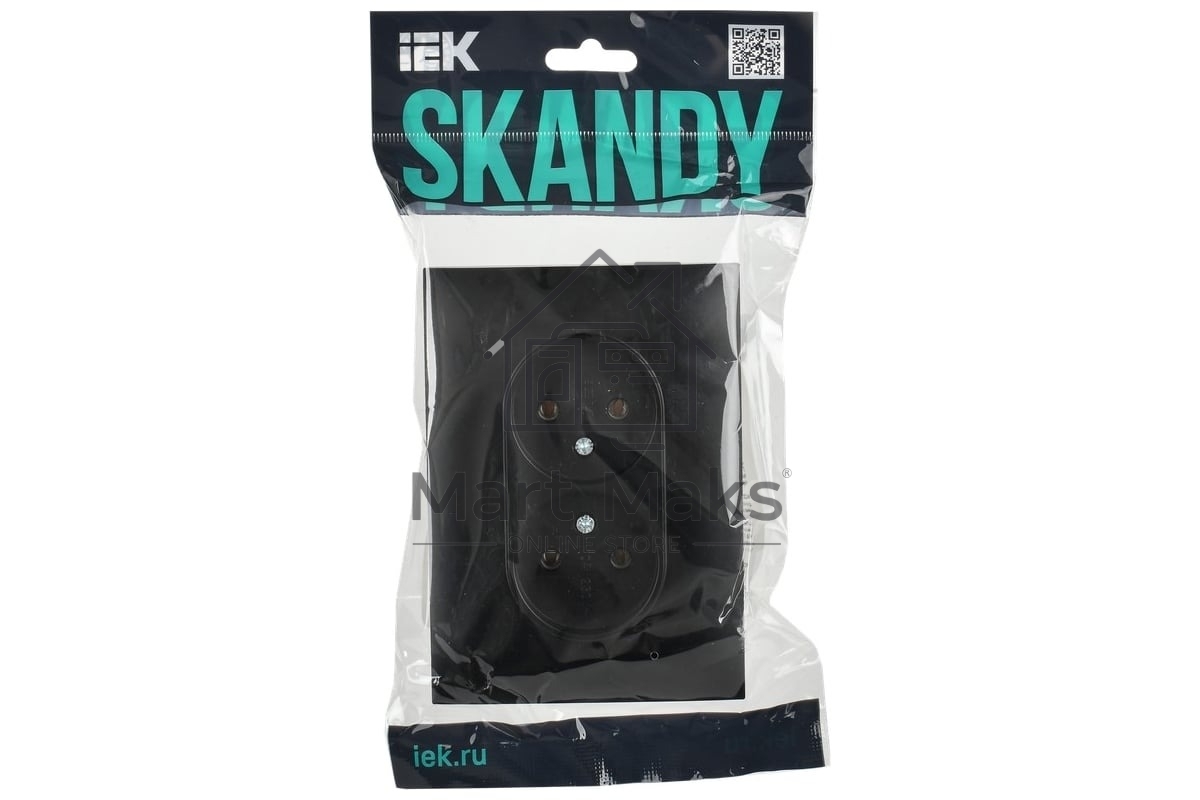 Розетка 2-м SKANDY 10А без заземл. без защ. шторок в сборе SK-R10Bl черный IEK SK-R20-10-K02-F