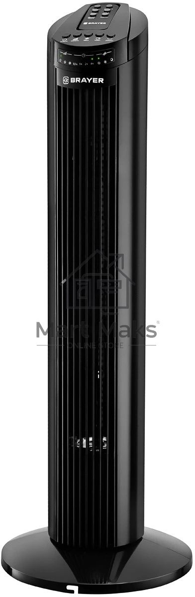Колонный вентилятор BRAYER BR4958BK, механ.упр.,пульт ДУ,вращение90°,мощ-ть50Вт,защита от перегрева
