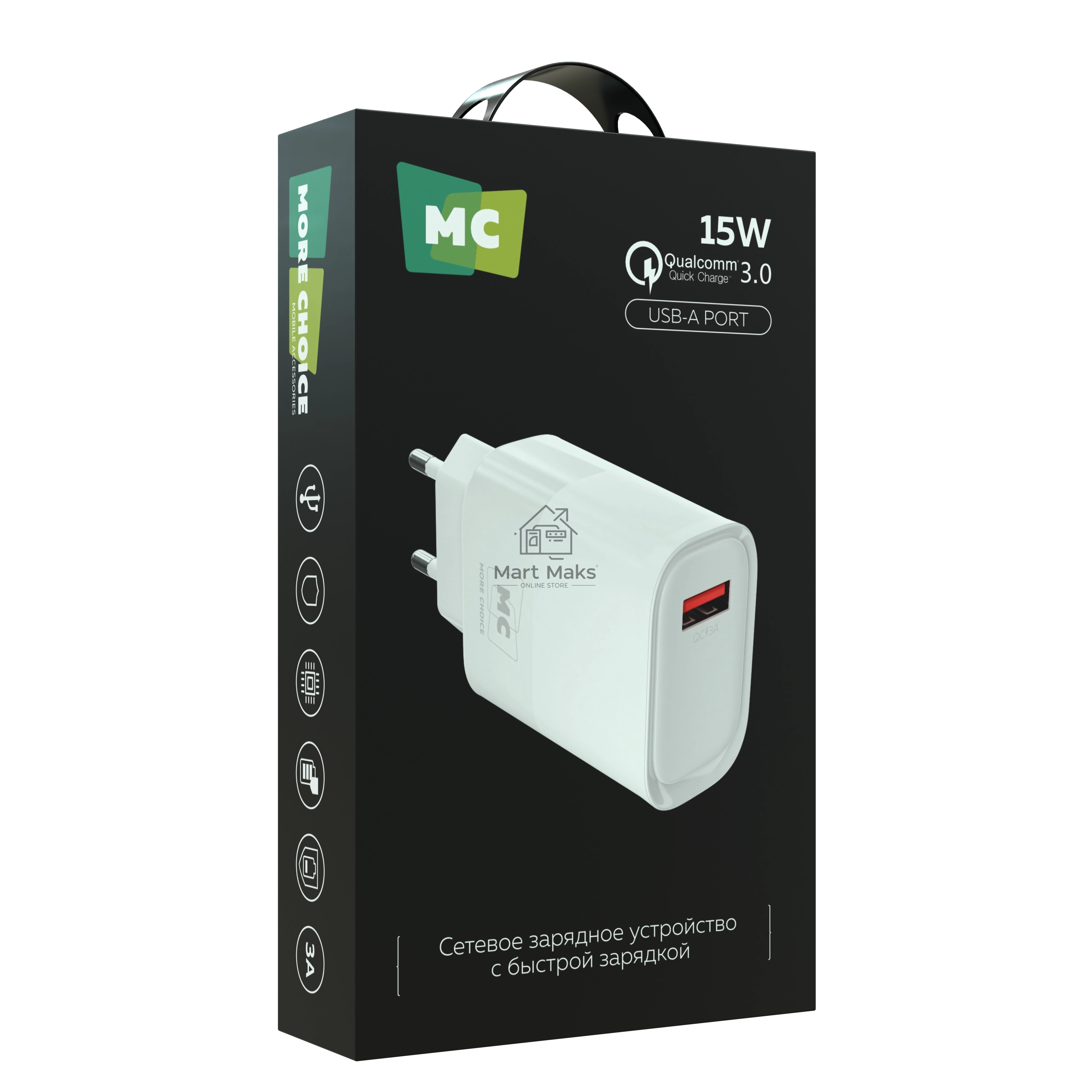 Зарядное устройство MORE CHOICE (4620202553379) NC09 1USB 3.0A QC3.0 15W, белый