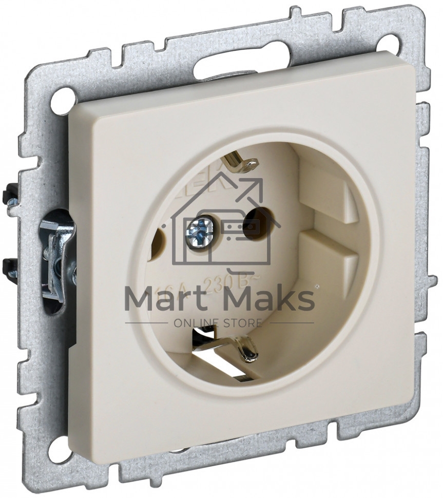 Розетка 1-местная IEK BRITE 16А РС14-1-0-БрКр с заземлением, с защитными шторками, 16А, бежевый