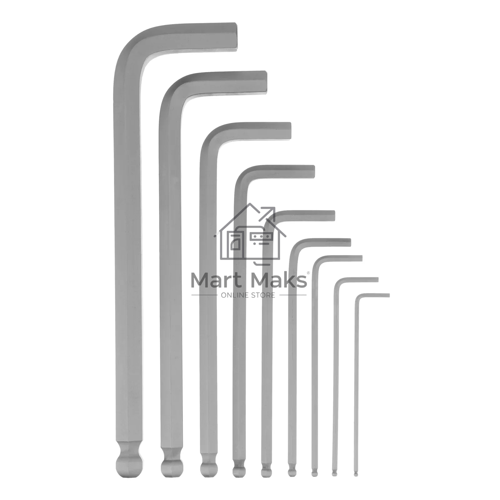 Набор ключей имбусовых, HEX, 2-12 мм, CrV, 9 шт., удлиненные, с шаром Denzel