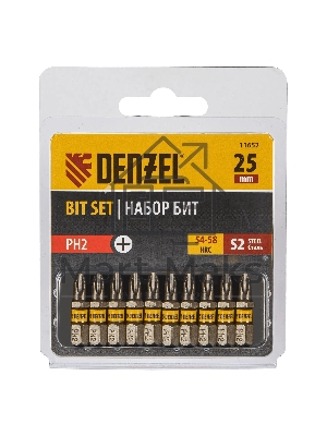 Набор бит Denzel PH2х25, сталь S2, шестигранный профиль, 10 шт.