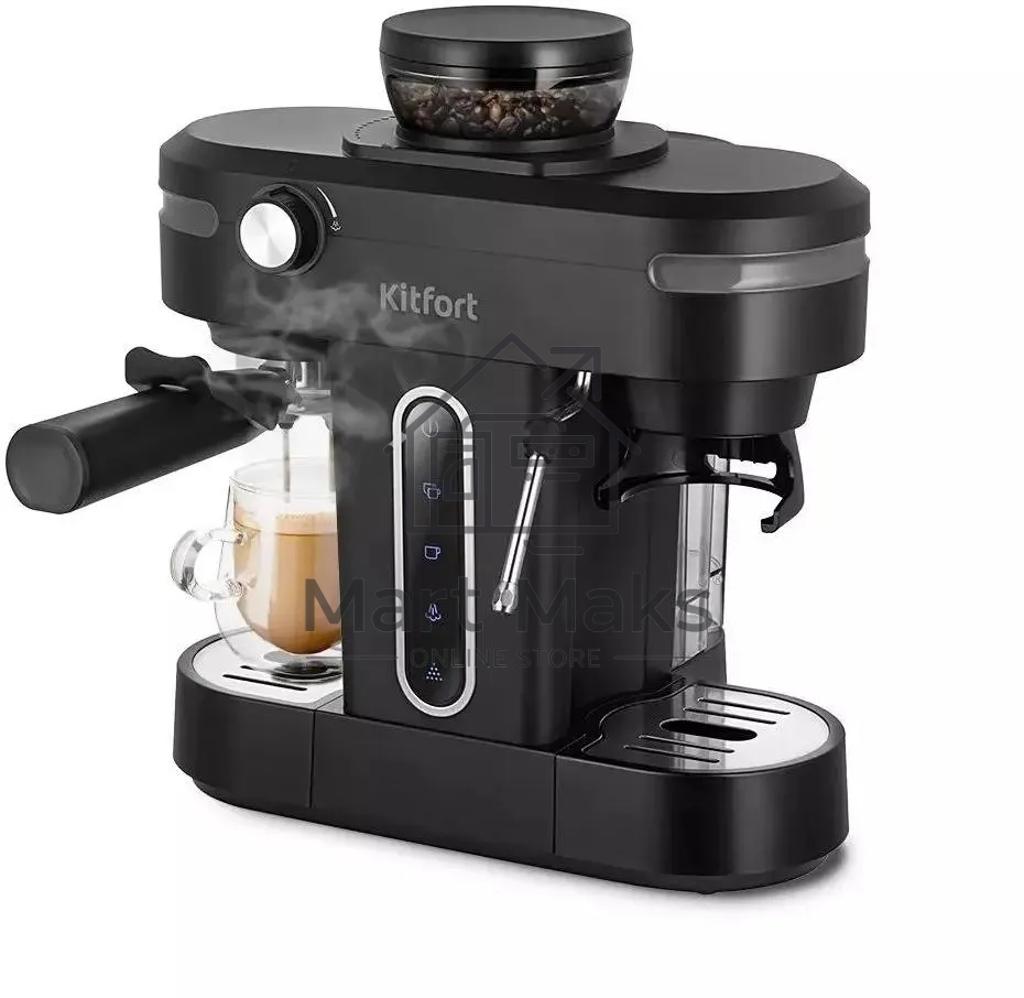 Кофеварка рожковая Kitfort КТ-7375 черный, исп. кофе - зерновой/молотый, 0.75 л, 1150 Вт, 15 бар
