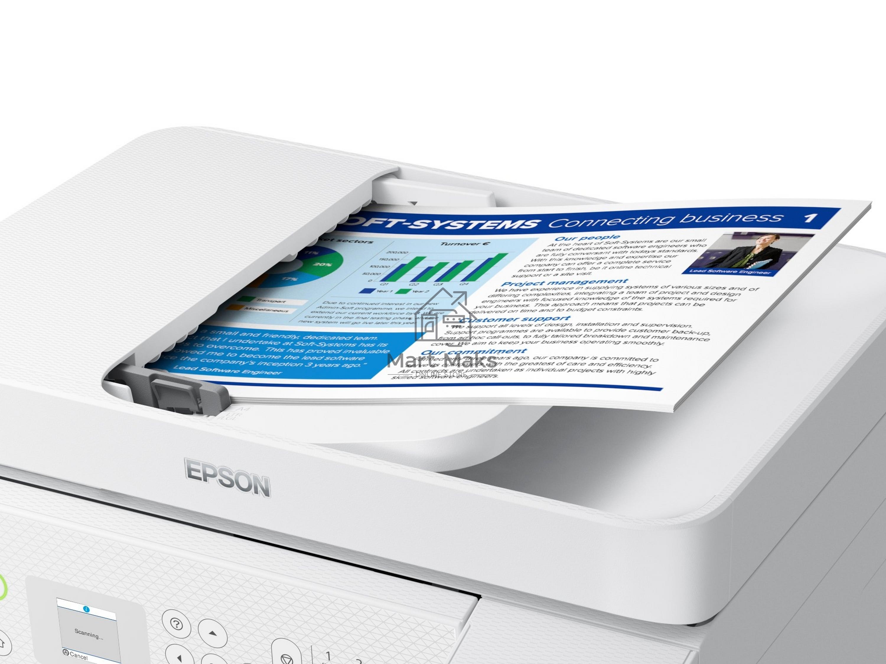 МФУ струйное Epson EcoTank L5296 (C11CJ65411) белый, A4, ч/б печ. 33стр/мин., цв. печ. 15стр/мин., 5760x1440 DPI, 2400х1200 DPI, USB, Ethernet, Wi-Fi