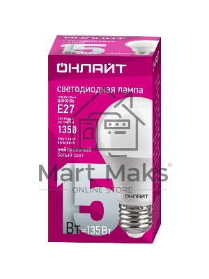 Лампа светодиодная ОНЛАЙТ 61150 OLL-A60-15-230-4K-E27 грушевидная