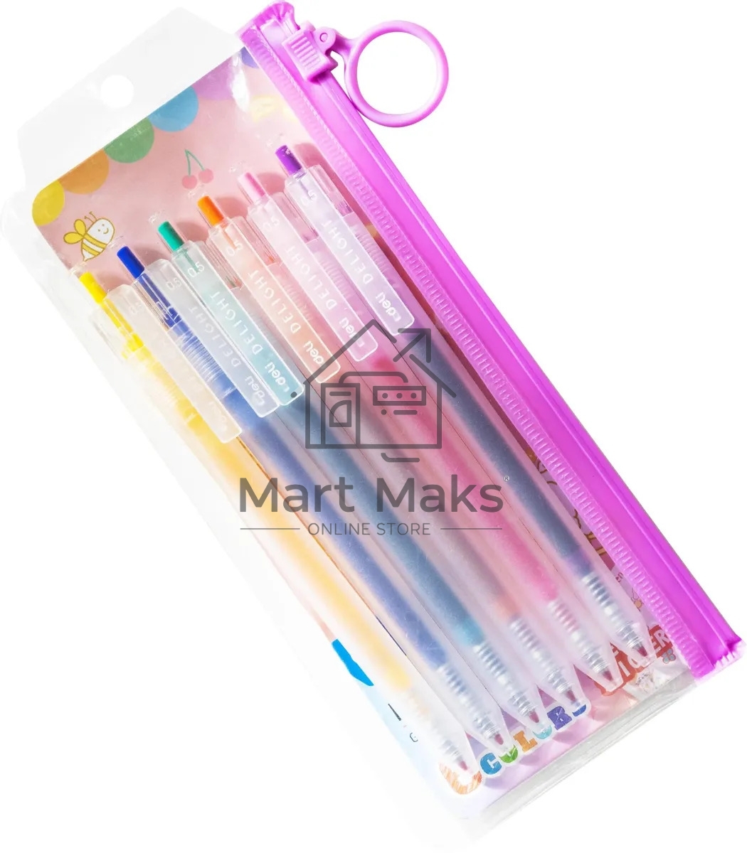 Набор ручек гелевых Deli Delight EG118-6C, d=0.5мм, ассорти чернила (6шт) автоматические