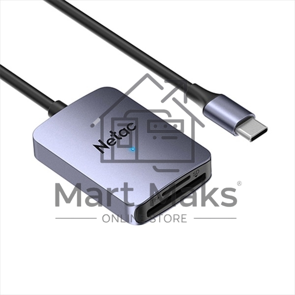 Кард-ридер Netac Flash WK12/серый/SD/SDHC/SDXC/microSD/microSDHC/microSDXC/USB 3.0 Type-C/пластик