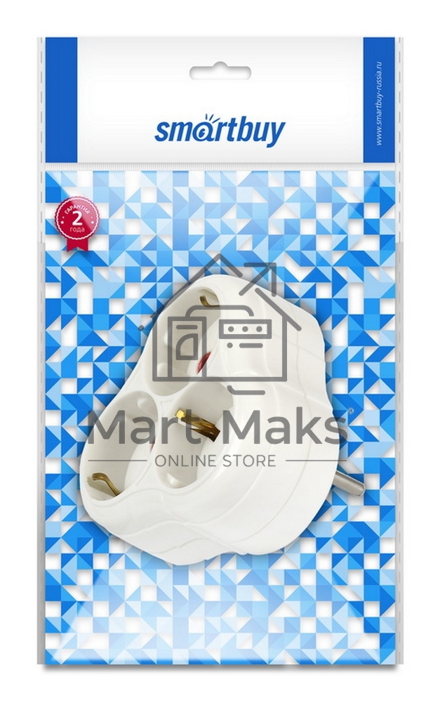 Тройник Smartbuy (SBE-16-A01-3z) 3 гнезда с заземлением круглый белый 16А 250В