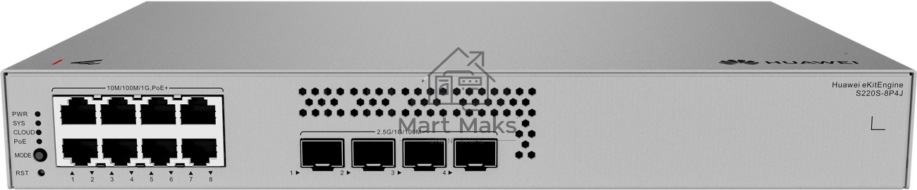 Коммутатор Huawei S220S-8P4J, 8×1 Гбит/с PoE+ + 4×2,5 Гбит/с SFP, управляемый