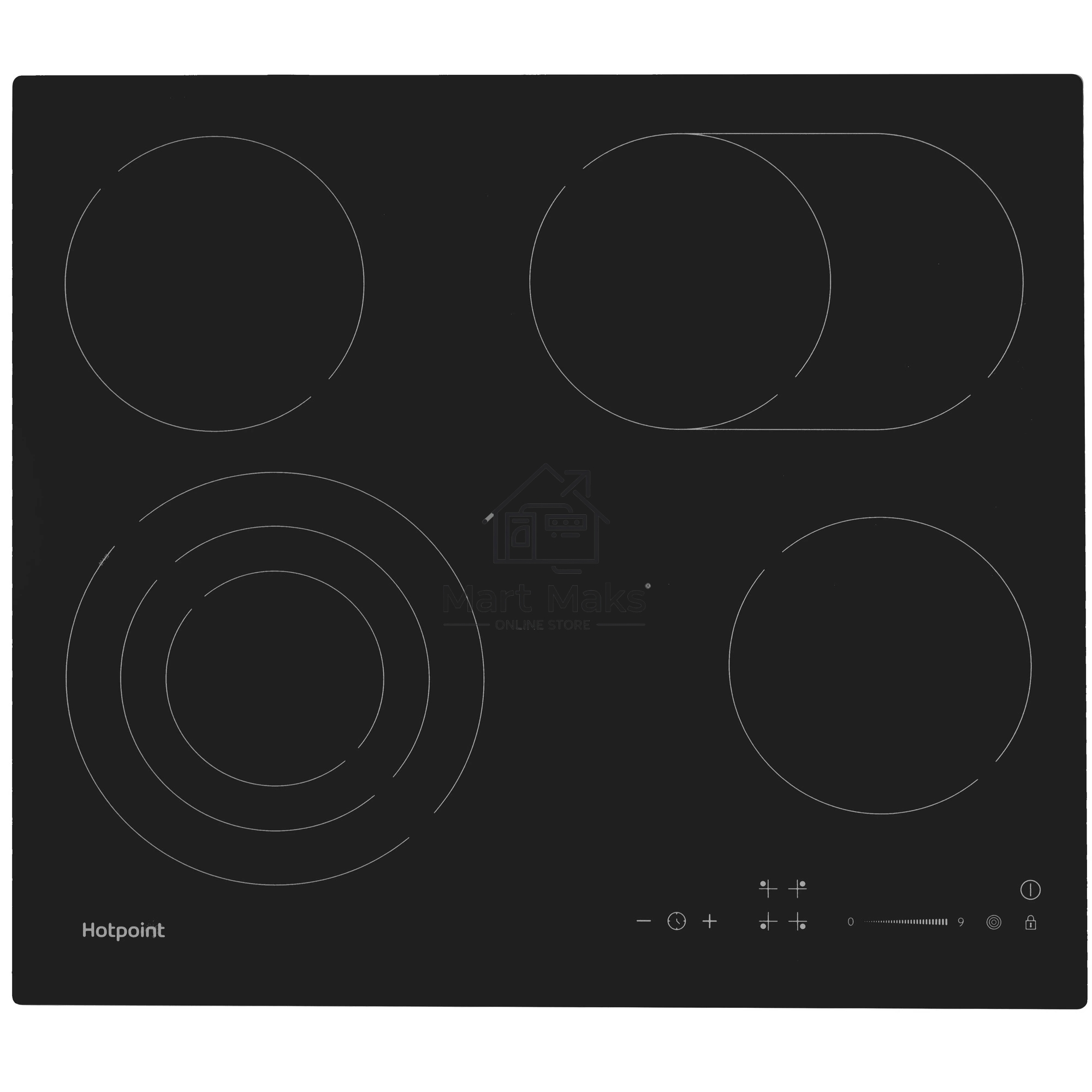 Электрическая варочная поверхность Hotpoint HR 6O6 BAS, 4 конфорки, с зоной расширения, стеклокерамика, 6900 Вт