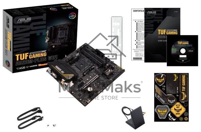 Материнская плата ASUS TUF GAMING A520M-PLUS WIFI, AM4, AMD A520, 4xDDR4, 4xSATA, 1xM.2, 1xPCIe 3.0 x16, 2xPCIe x1, 1xVGA, 1xHDMI, 1xDP, 1x 1Gb LAN, 2xUSB-A 3.2 Gen 1, 2xUSB-A 2.0, 3x3.5 мм, 7.1, mATX