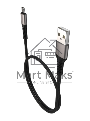 Дата-кабель Maxvi MC-21M USB-MicroUSB 2.4А, 1м, black-grey