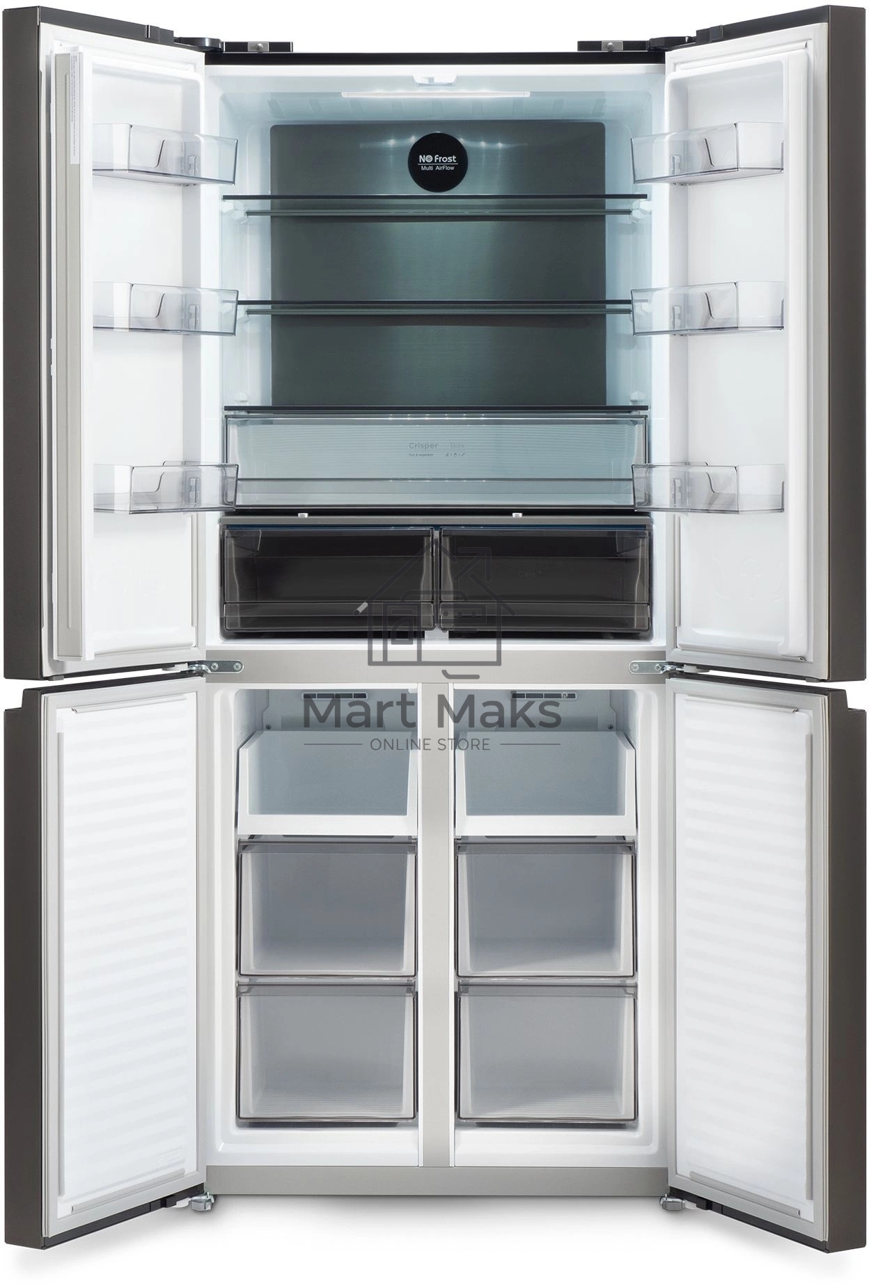 Холодильник Hyundai CM45043F черная сталь трехкамерный 405/270л морозилка снизу No Frost, Side by Side