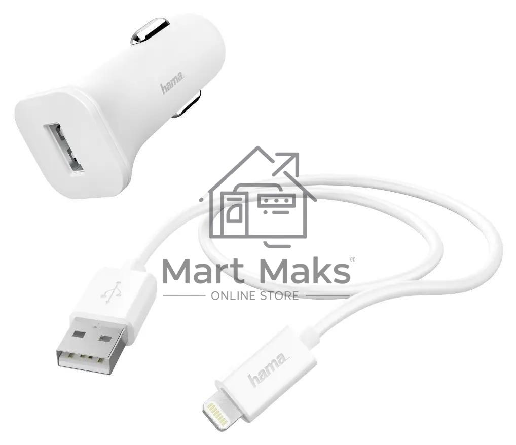 Автомобильное зарядное устройство Hama H-183291 1A кабель Apple Lightning белый