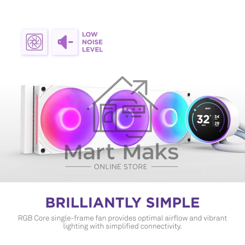 Система жидкостного охлаждения для ПК/ Water Cooling System NZXT Kraken Elite 420 RGb (350W, 420мм, LED temp., белый/ Fans: 3x140мм, 98.61CFM, 34.5dBA, 2000RPM/ Pump height 65mm, 2800RPM, Rad thickness 27mm/ S: 1851, 1700, 1200, 115X, AM5, AM4)