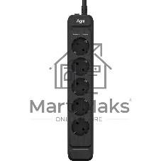 Сетевой фильтр AGNI TP-FS5E-5m-black 5 розеток, 16А, 4000Вт, 220-250В, 5 м, 3x1,5mm2, черный