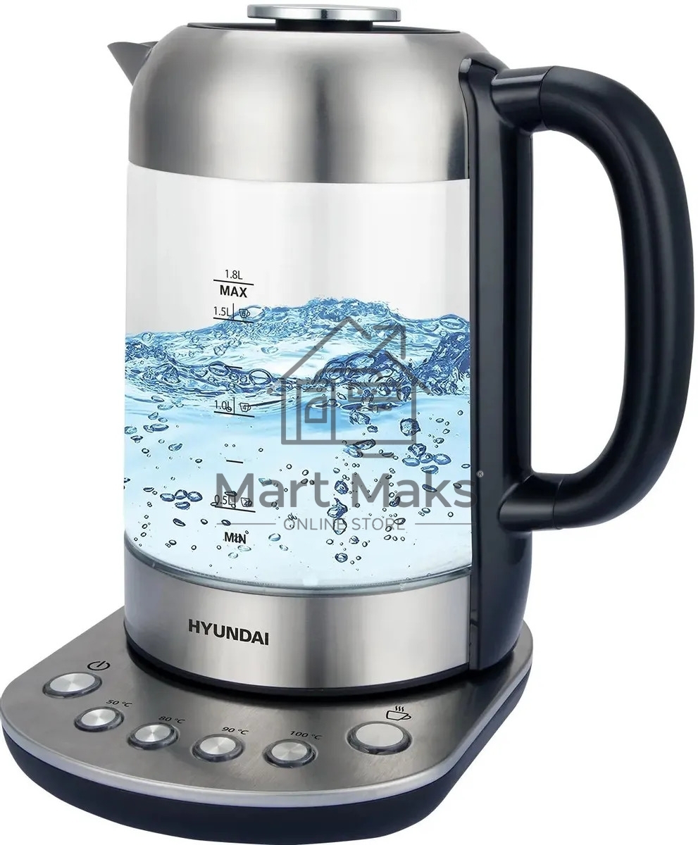 Чайник электрический Hyundai HYK-G8407 1.8л. 2200Вт черный/прозрачный корпус: стекло