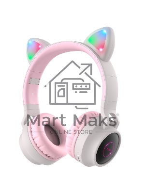 Гарнитура полноразмерная с кошачьими ушами беспроводная HOCO W27, серый