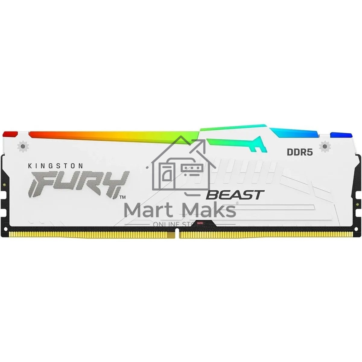 Оперативная память Kingston Fury Beast, DDR5, 16GB (1x16GB), 6400MHz, CL32, DIMM, с радиатором, RGB, белый