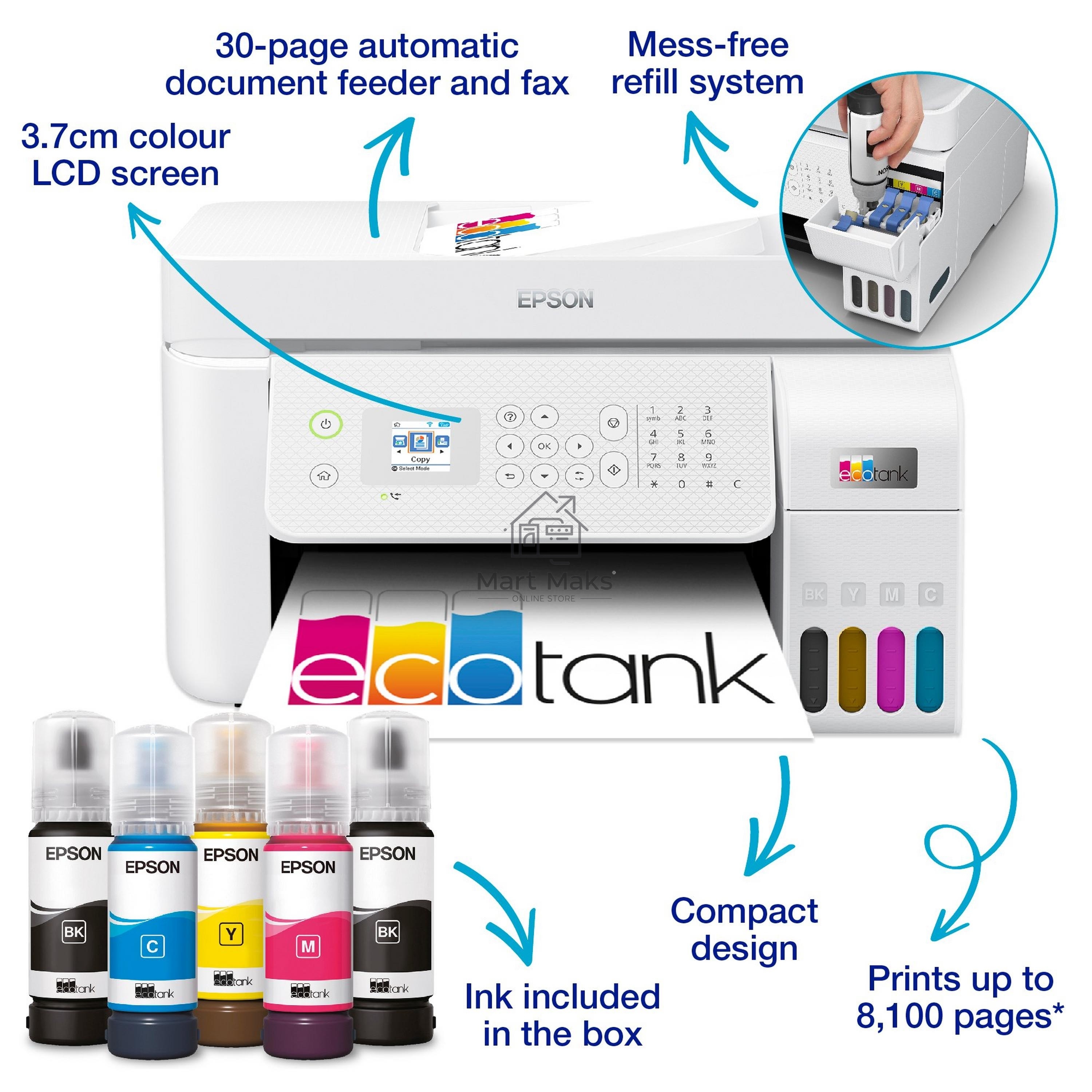 МФУ струйное Epson EcoTank L5296 (C11CJ65411) белый, A4, ч/б печ. 33стр/мин., цв. печ. 15стр/мин., 5760x1440 DPI, 2400х1200 DPI, USB, Ethernet, Wi-Fi