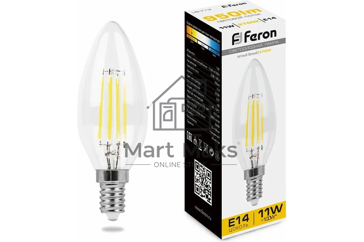 Лампа светодиодная Feron LB-713 (38006) 11 вт Е14 теплый свеча FILAMENT