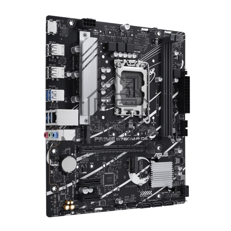 Материнская плата ASUS PRIME B760M-R D4, LGA 1700, Intel B760, 2xDDR4, 4xSATA, 2xM.2, 1xPCIe 4.0 x16, 1xPCIe x1, 1xHDMI, 1x 2.5Gb LAN, 4xUSB-A 2.0, 4xUSB-A 3.2 Gen 1, 3x3.5 мм, 7.1, mATX