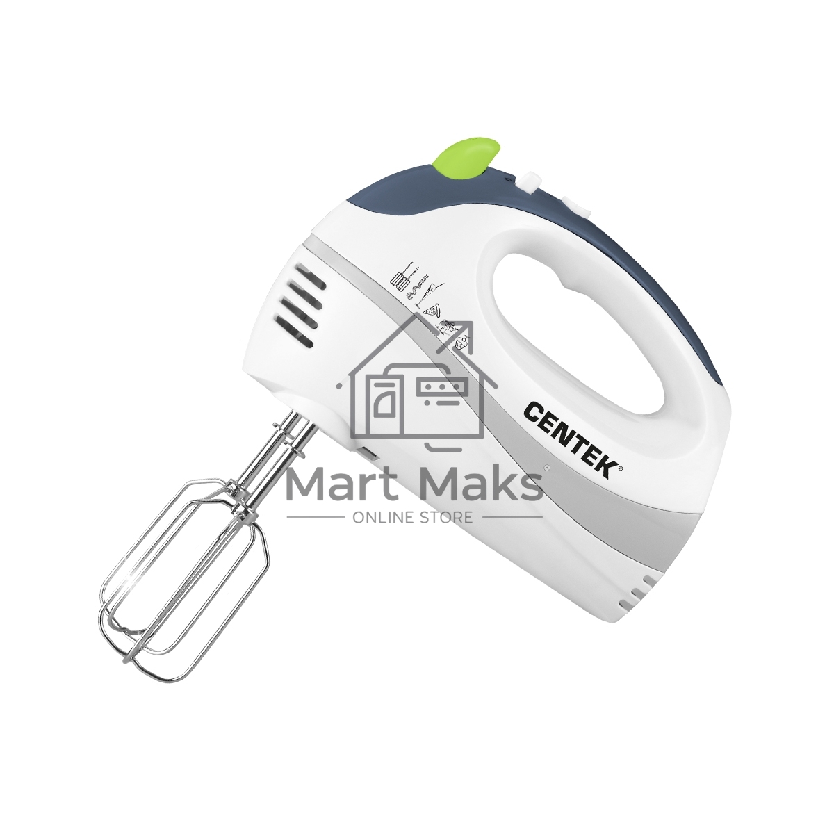 Миксер Centek CT-1104 (белый/серый) 280Вт, 5 скоростей+турбо, взбивание/замешивание