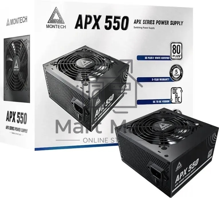 Блок питания Montech APX 550 (XWYA11-550), 550 Вт, 80 PLUS белый, 120 мм, немодульный, черный