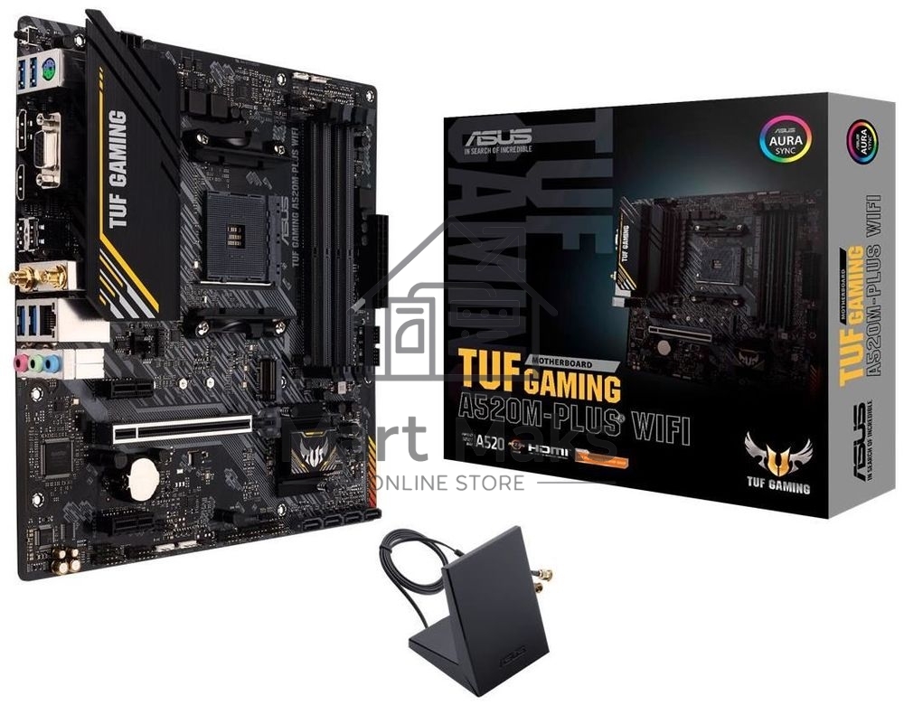 Материнская плата ASUS TUF GAMING A520M-PLUS WIFI, AM4, AMD A520, 4xDDR4, 4xSATA, 1xM.2, 1xPCIe 3.0 x16, 2xPCIe x1, 1xVGA, 1xHDMI, 1xDP, 1x 1Gb LAN, 2xUSB-A 3.2 Gen 1, 2xUSB-A 2.0, 3x3.5 мм, 7.1, mATX