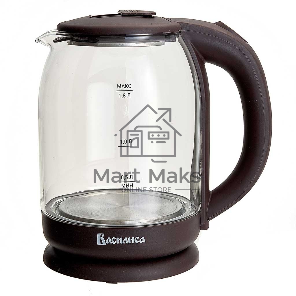 Чайник электрический ВАСИЛИСА ВА-1035 1.8 л, стекло, коричневый, 1500 Вт, (12)