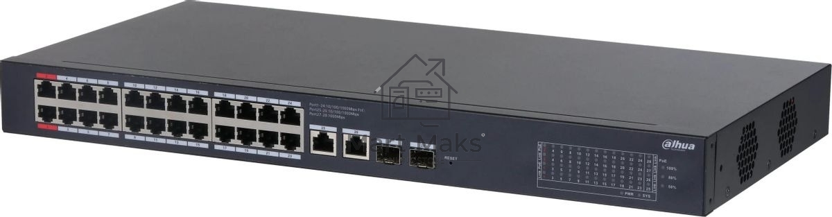 Коммутатор Dahua DH-CS4228-24GT-375 (L2) 24x1Гбит/с 2xКомбо (1000BASE-T/SFP) 2SFP 24PoE 375W управляемый