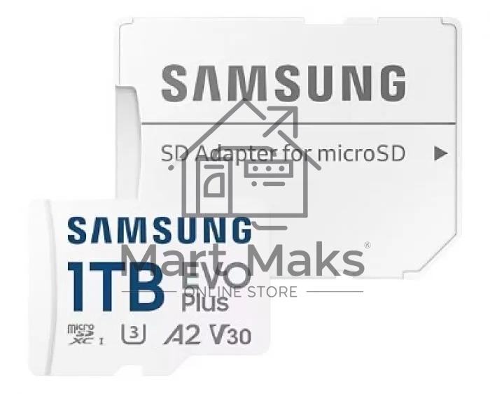 Карта памяти Samsung EVO Plus, microSDXC 1TB, Class 10, A2, V30, UHS-I (U3), W 90 МБ/с, R 160 МБ/с, адаптер на SD