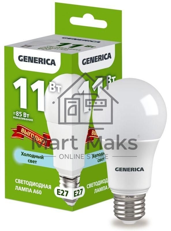 Лампа светодиодная GENERICA LL-A60-11-230-65-E27-G A60 11 Вт грушевидная 6500К E27 230В промо