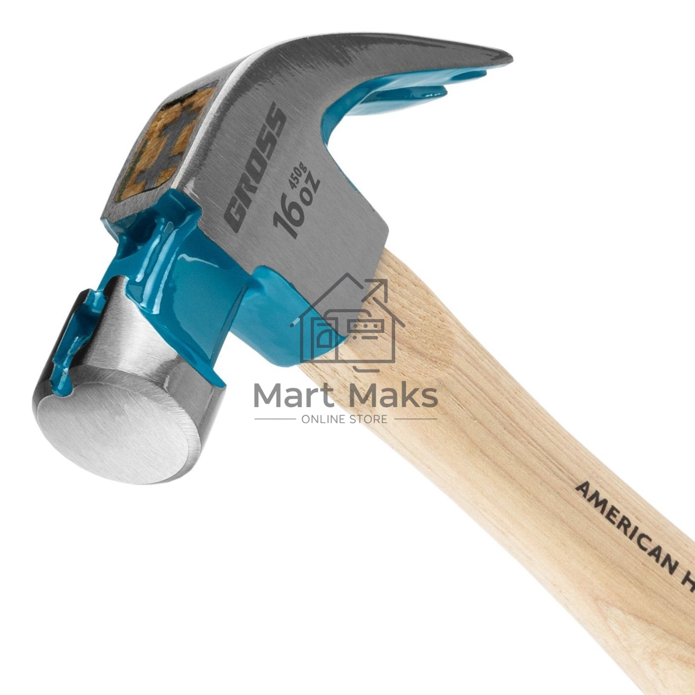 Молоток-гвоздодер Gross AMERICAN HICKORY 450 г, угол 45, магнит, обрезиненная рукоятка