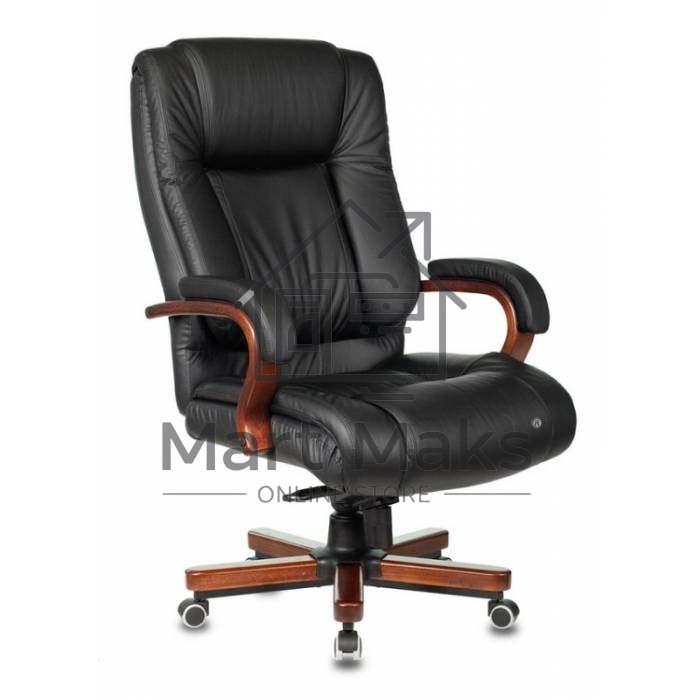 Кресло руководителя Бюрократ T-9925WALNUT/BLACK черный, кожа, крестовина дерево