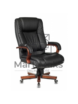 Кресло руководителя Бюрократ T-9925WALNUT/BLACK черный, кожа, крестовина дерево