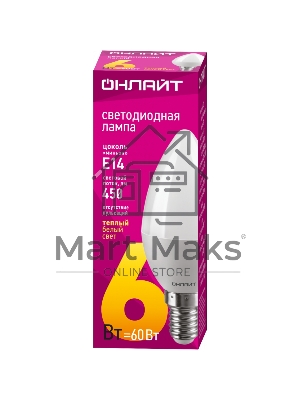 Лампа светодиодная ОНЛАЙТ 71628 OLL-C37-6-230-2.7K-E14-FR