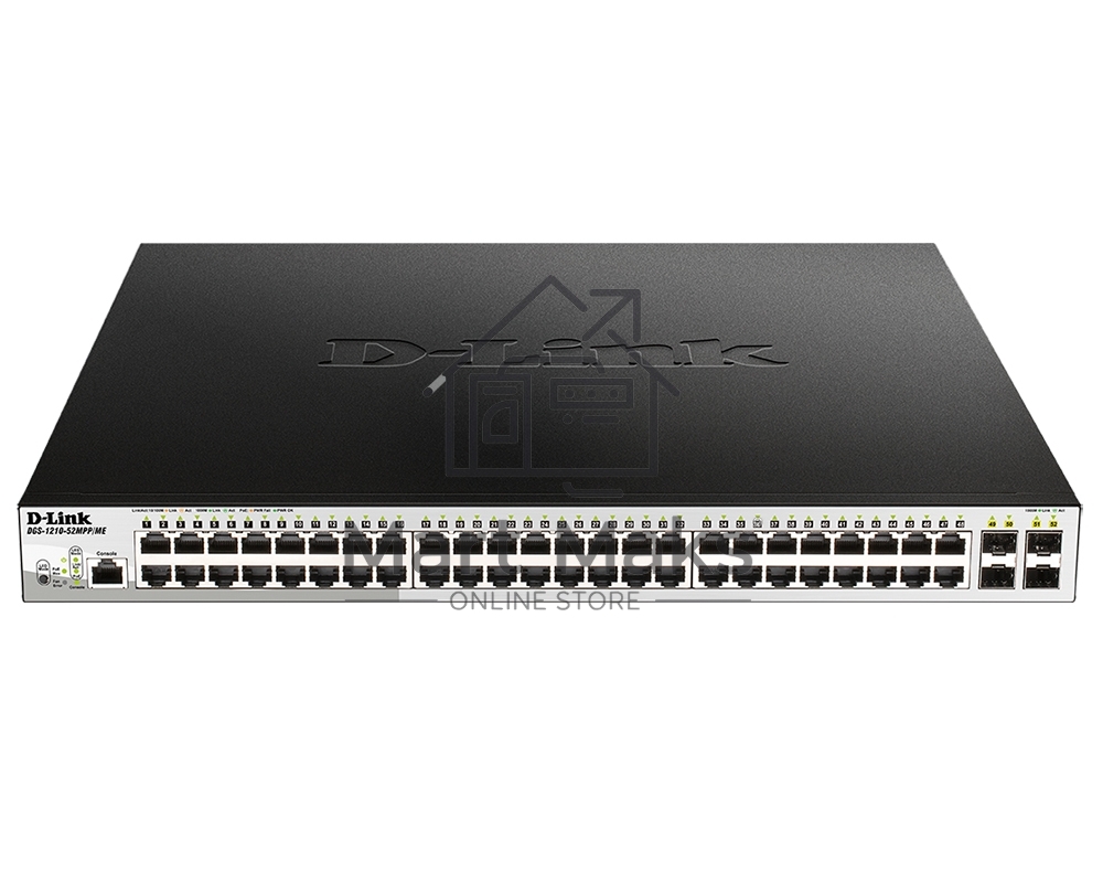 Коммутатор D-Link DGS-1210-52MPP/ME/B3A, 48×1 Гбит/с + 4×1 Гбит/с SFP, управляемый