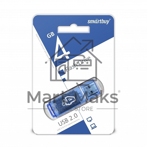 Флешка USB R/W R/W SmartBuy 4Gb USB Drive <USB2.0> Glossy series Blue (SB4GBGS-B)