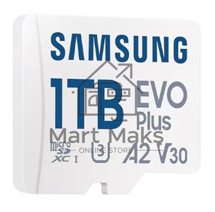 Карта памяти Samsung EVO Plus, microSDXC 1TB, Class 10, A2, V30, UHS-I (U3), W 90 МБ/с, R 160 МБ/с, адаптер на SD