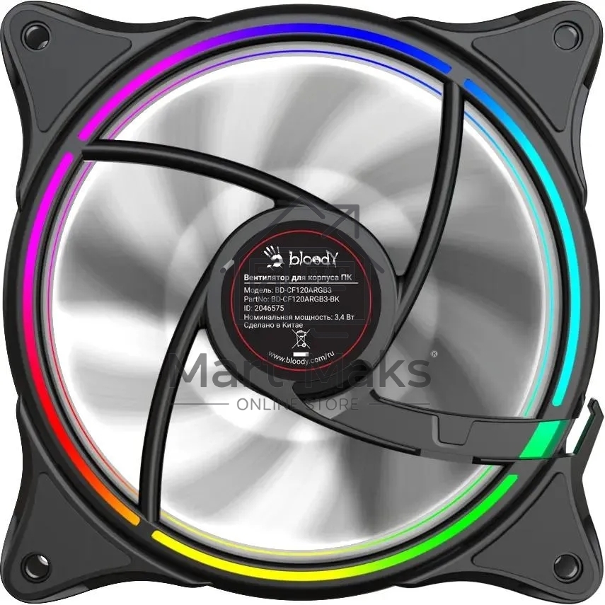 Вентилятор для корпуса Bloody BD-CF120ARGB3 ARGB черный, 120 мм, 1600 об/мин, 26 дБ, 4 pin