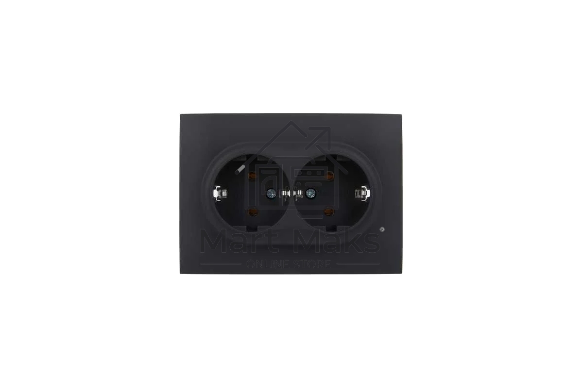 Розетка 2-местная IEK SKANDY SK-R08G (SK-R21-16-K53-F) с заземлением, без защитных шторок 16А в сборе, графит