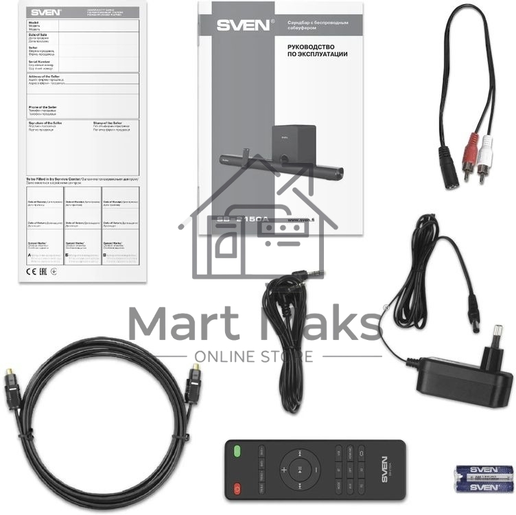 Саундбар SVEN SB-2150A черный (2 x 40W, Bluetooth сабвуфер 100W, пульт ДУ, LED-дисплей, HDMI, USB)