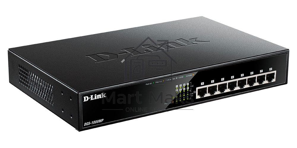 Коммутатор D-Link DGS-1008MP/A2A/B1A, 8×1 Гбит/с, неуправляемый
