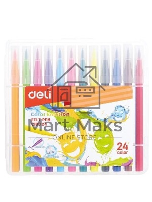 Фломастеры Deli EC10324 Color Emotion кисть, смываемые, 24 цвета, пластиковый пенал (24шт)