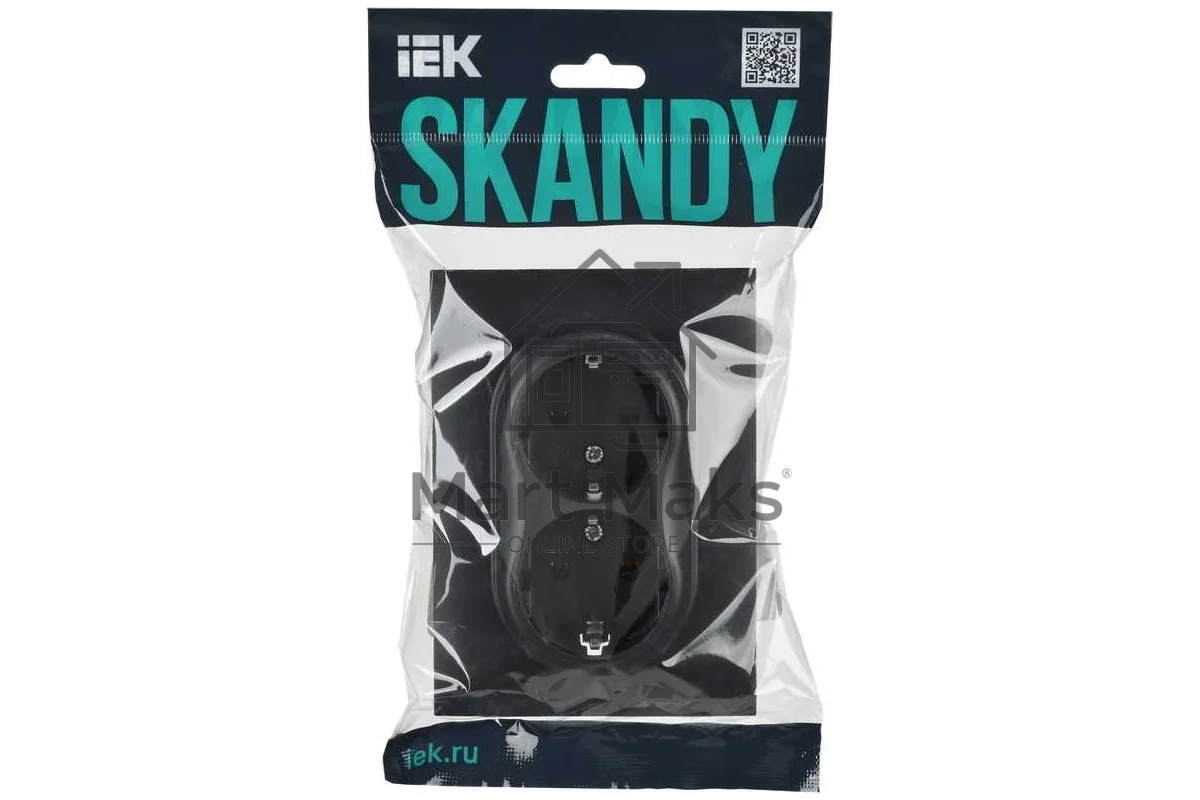 Розетка 2-местная IEK SKANDY SK-R08G (SK-R21-16-K53-F) с заземлением, без защитных шторок 16А в сборе, графит