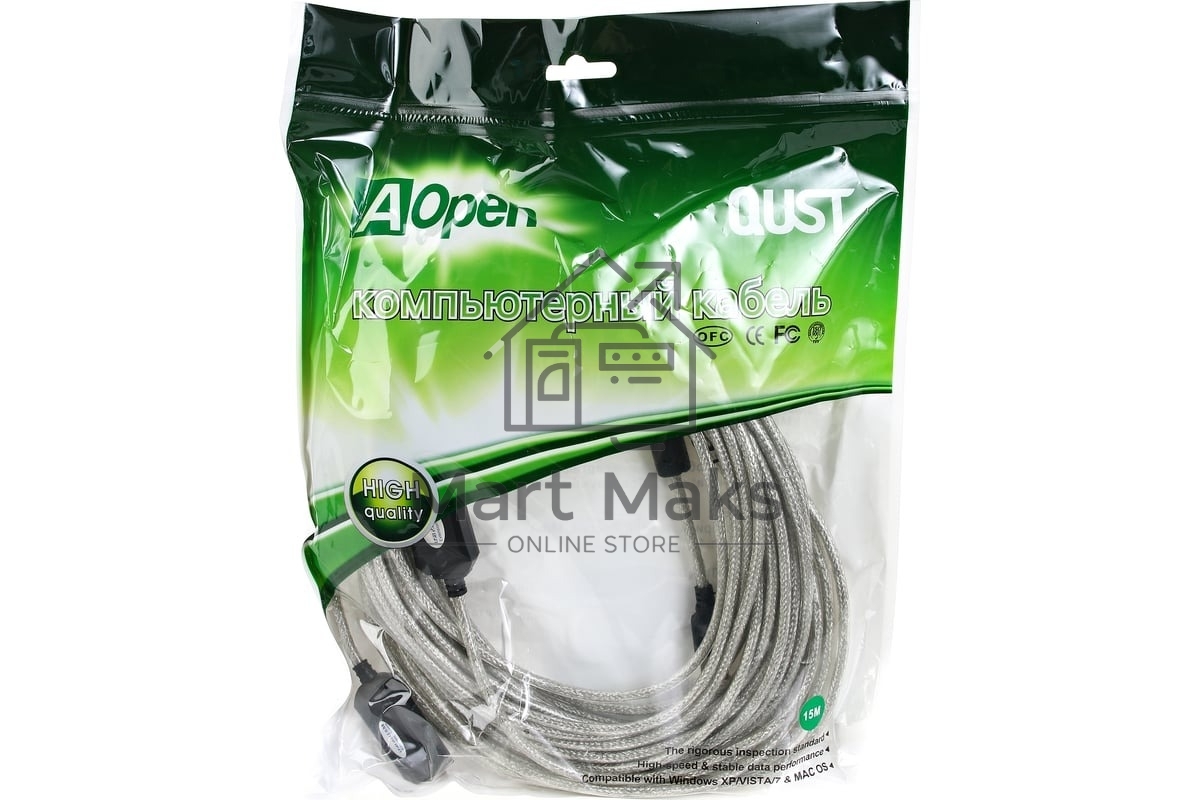 Кабель удлинитель Aopen активный ACU823-15M, USB2.0-repeater AM/AF 15м