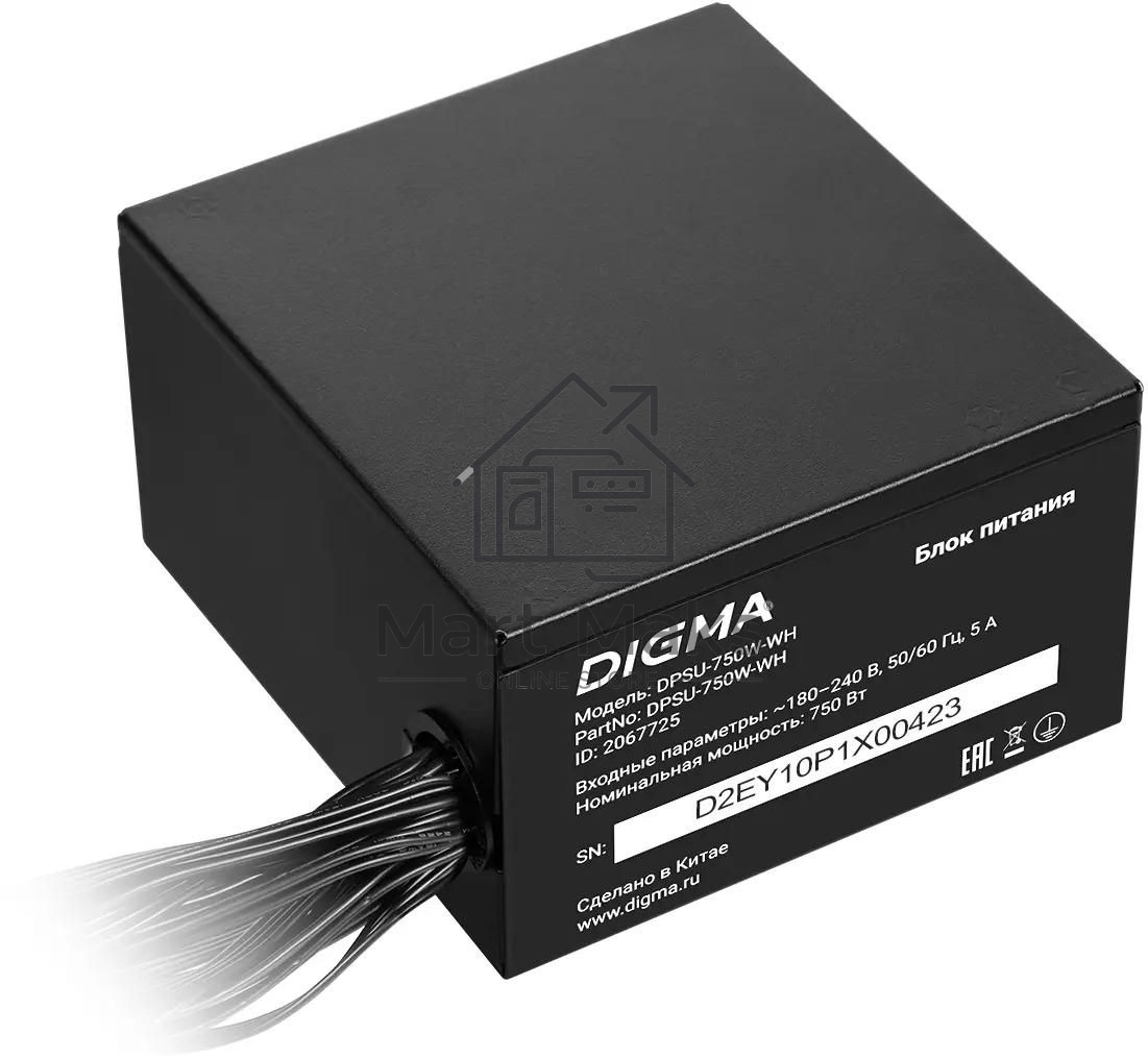 Блок питания Digma DPSU-750W-WH RTL, 750Вт, 80 PLUS, 120мм, черный