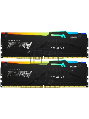Оперативная память Kingston Fury Beast, DDR5, 32Gb (2x16 Gb), 6400 MHz, CL32, радиатор, RGB, черный